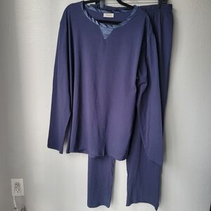 Temperley London Long Sleeve Cotton Pajama Set Size Large In Navy Blue